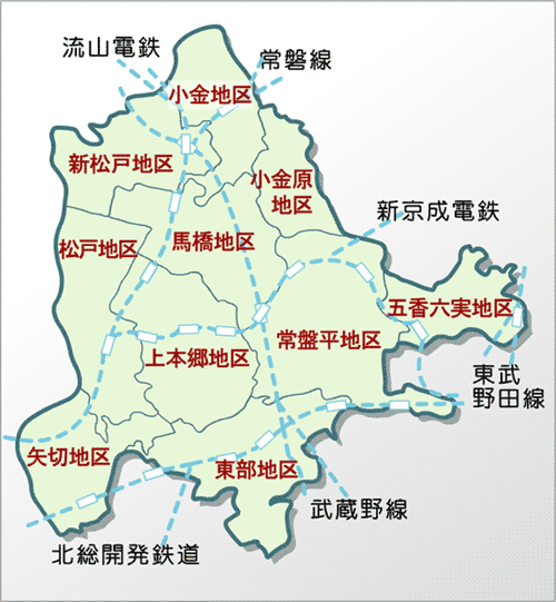 松戸市の地図（地域名）